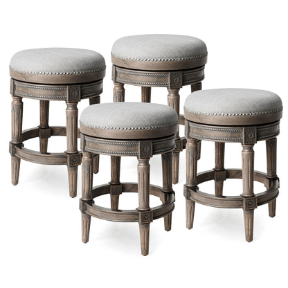 Maven Lane Pullman Backless Counter Stool in Reclaimed Oak Finish with Ash Grey Fabric Upholstery, Set of 4