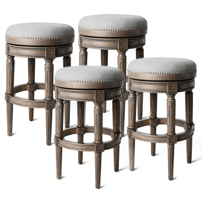 Maven Lane Pullman Backless Bar Stool in Reclaimed Oak Finish w/ Ash Grey Fabric Upholstery, Set of 4