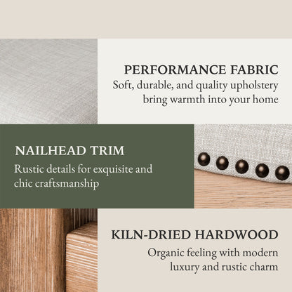 Maven Lane Adrien Saddle Bar Stool in Weathered Oak Finish w/ Sand Color Fabric Upholstery, Set of 2