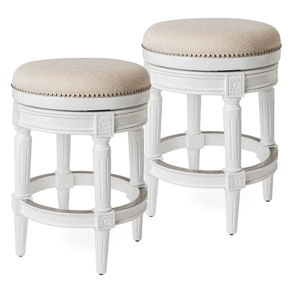 Maven Lane Pullman Backless Counter Stool in Alabaster White Finish with Cream Fabric Upholstery, Set of 2