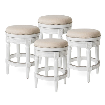 Maven Lane Pullman Backless Counter Stool in Alabaster White Finish with Cream Fabric Upholstery, Set of 4