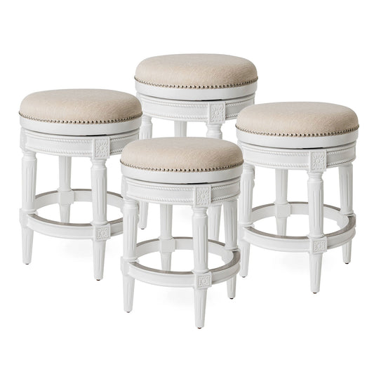 Maven Lane Pullman Backless Counter Stool in Alabaster White Finish with Cream Fabric Upholstery, Set of 4