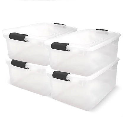 Homz 64 Qt Clear Storage Organizing Container Bin with Latching Lids (4 Pack)