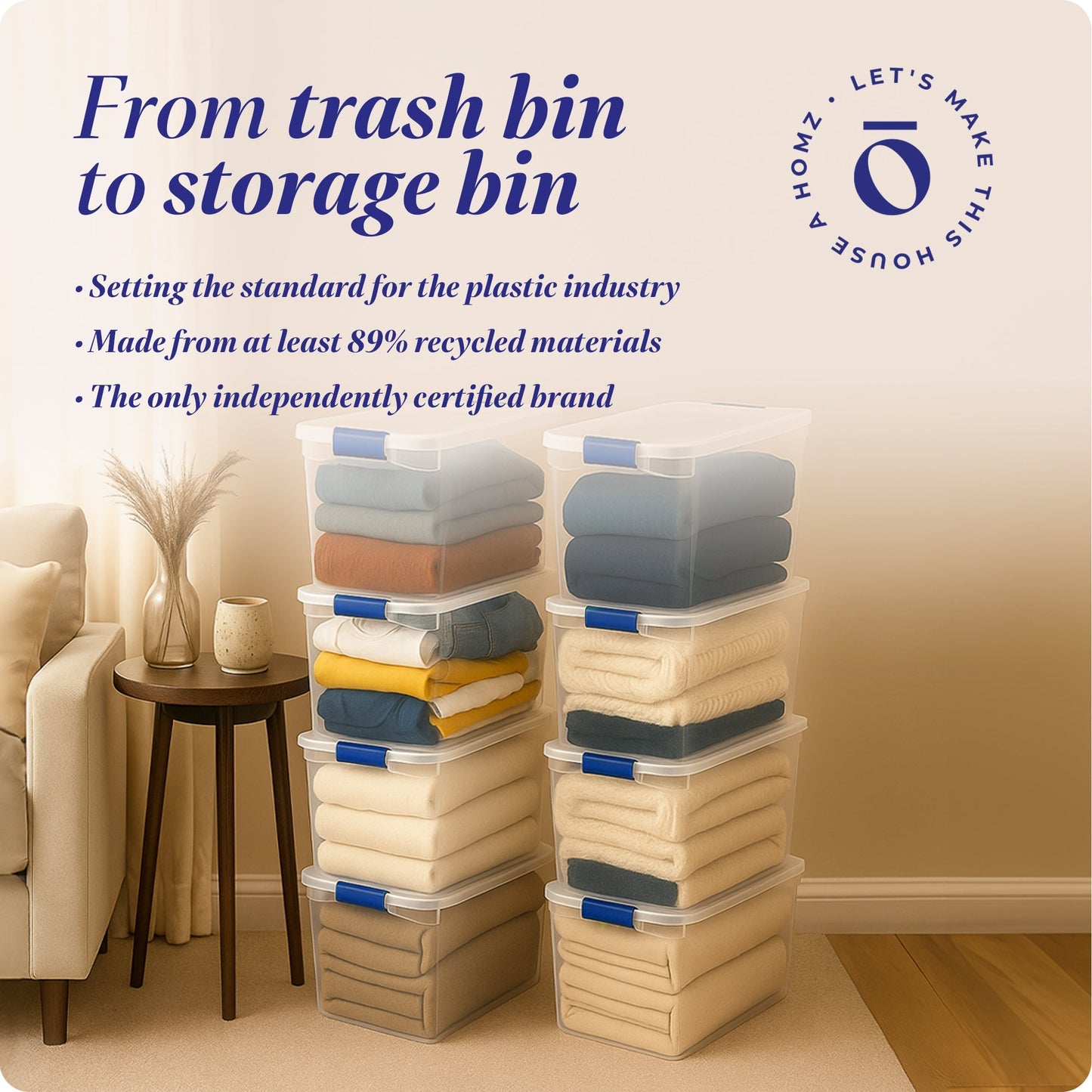 Homz 112 Quart Heavy Duty Clear Plastic Stackable Storage Containers, 8 Pack