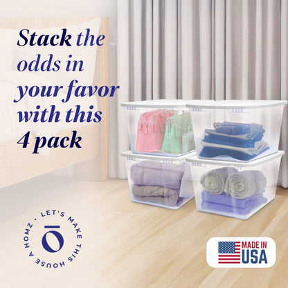 Homz 56qt Snaplock Clear Plastic Storage Container Bin with Secure Lid (4 Pack)