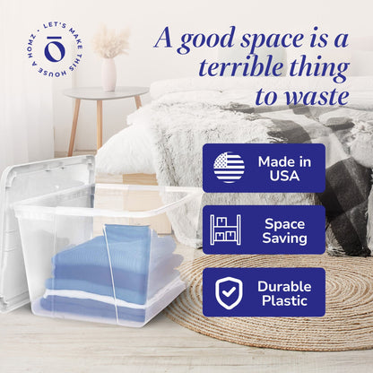 Homz 56qt Snaplock Clear Plastic Storage Container Bin with Secure Lid (4 Pack)