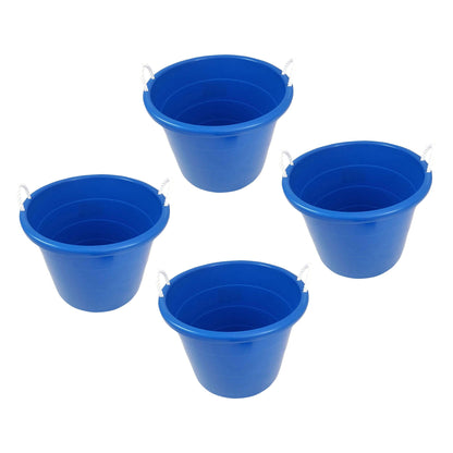 Homz 18 Gal Plastic Open Storage Round Utility Tub with Handles, Blue (4 Pack)