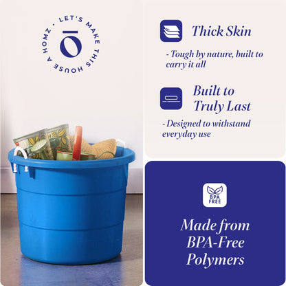 Homz 18 Gal Plastic Open Storage Round Utility Tub with Handles, Blue (4 Pack)