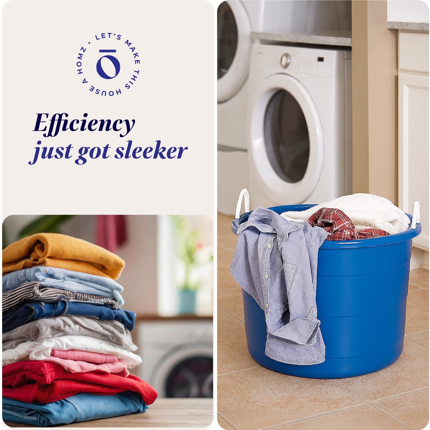 Homz 18 Gal Plastic Open Storage Round Utility Tub with Handles, Blue (4 Pack)