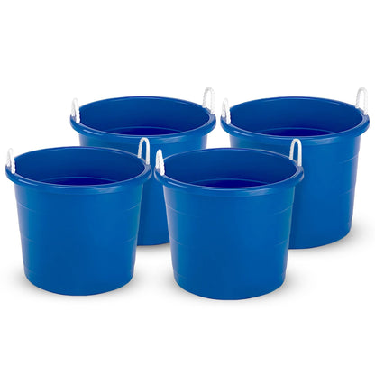 Homz 18 Gal Plastic Open Storage Round Utility Tub with Handles, Blue (4 Pack)