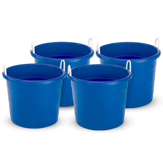 Homz 18 Gal Plastic Open Storage Round Utility Tub with Handles, Blue (4 Pack)
