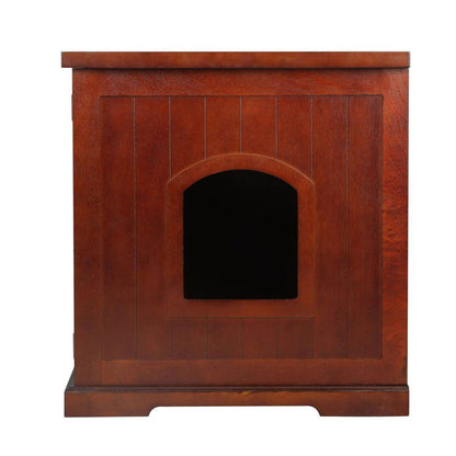 Merry Products Pet Cat Washroom Bench with Removable Partition Wall, Walnut + Merry Products Decorative Pet Cage w/ Protection Box End Table, Black