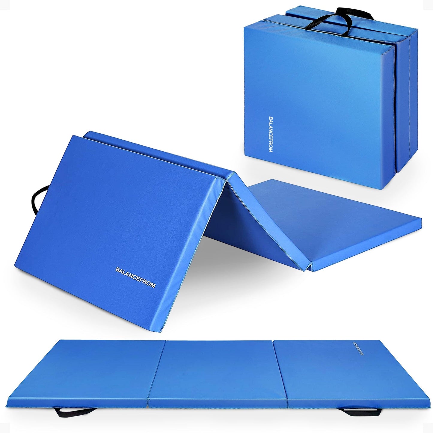 BalanceFrom Fitness GoGym 6x2ft Folding 3 Panel Exercise Mat with Handles, Blue