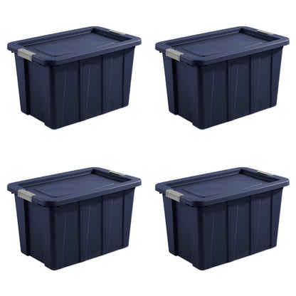Sterilite Tuff1 30 Gallon Plastic Storage Tote Bin w/Latching Lid, Blue (4 Pack)
