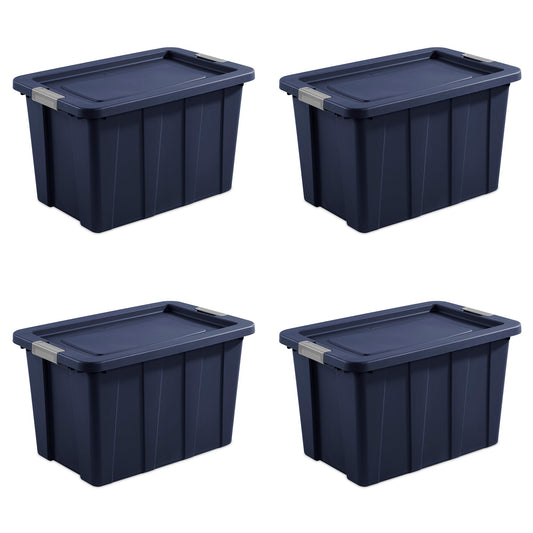 Sterilite Tuff1 30 Gallon Plastic Storage Tote Bin w/Latching Lid, Blue (4 Pack)
