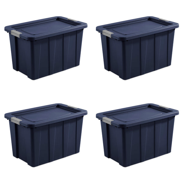 Sterilite Tuff1 30 Gallon Plastic Storage Tote Bin w/Latching Lid, Blue (4 Pack)