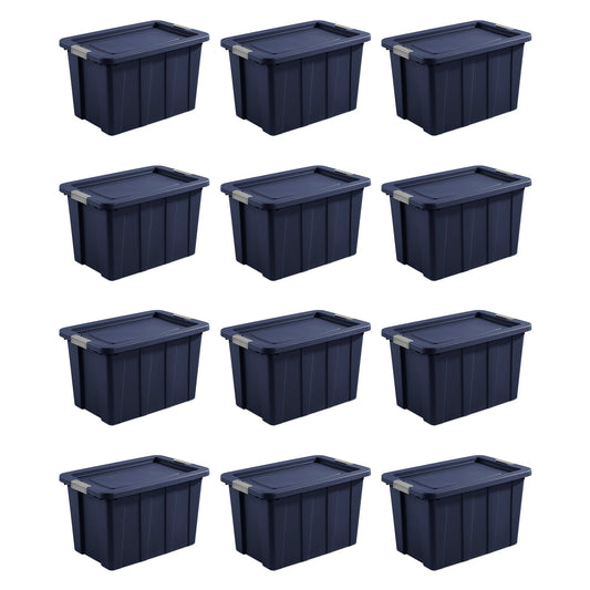 Sterilite Tuff1 30 Gal Plastic Storage Tote Bin w/ Latching Lid, Blue (12 Pack)