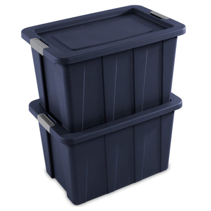 Sterilite Tuff1 30 Gallon Plastic Storage Tote Bin w/Latching Lid, Blue (4 Pack)