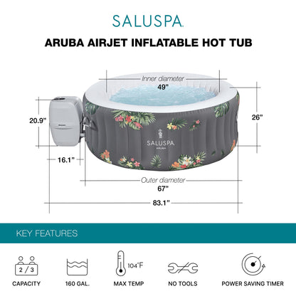 Bestway SaluSpa Aruba AirJet Inflatable Hot Tub with EnergySense Cover, Grey