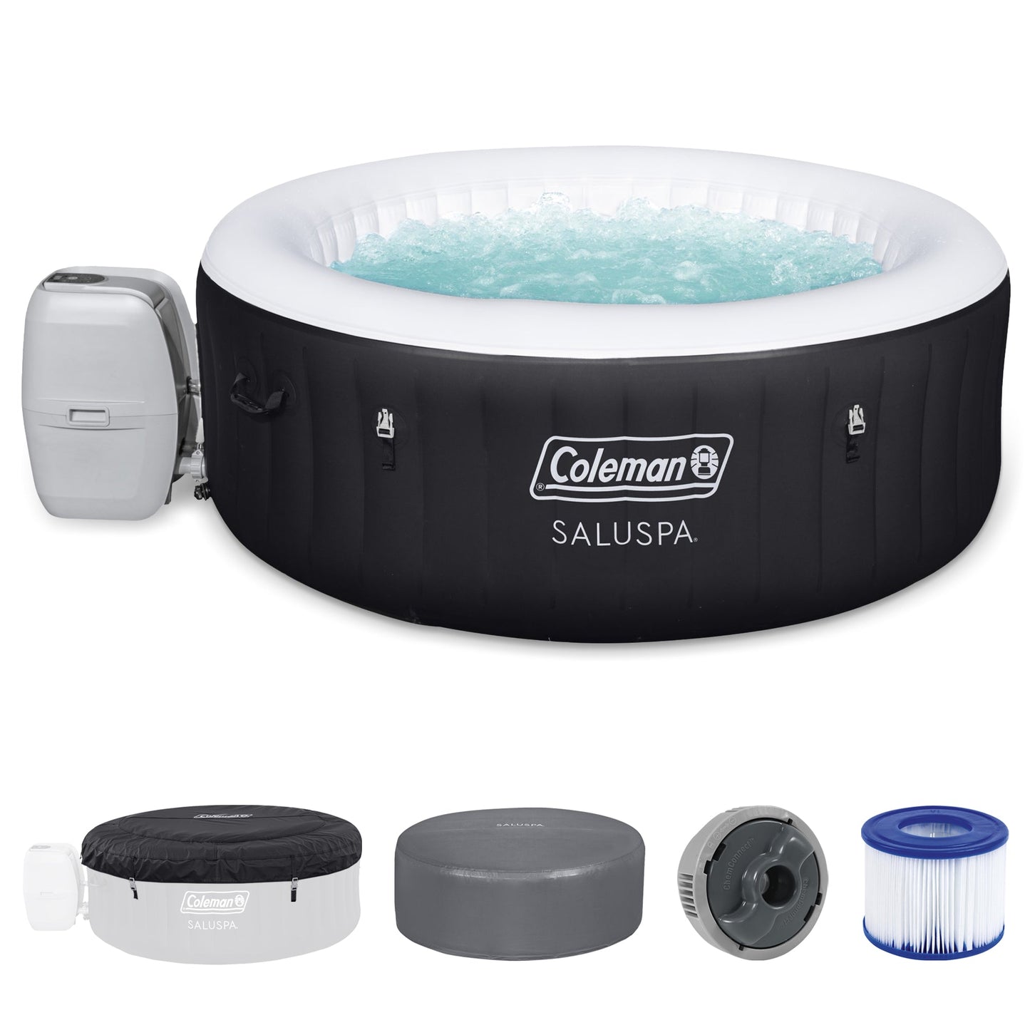 Coleman Miami AirJet Round Inflatable Hot Tub with EnergySense Cover, Black