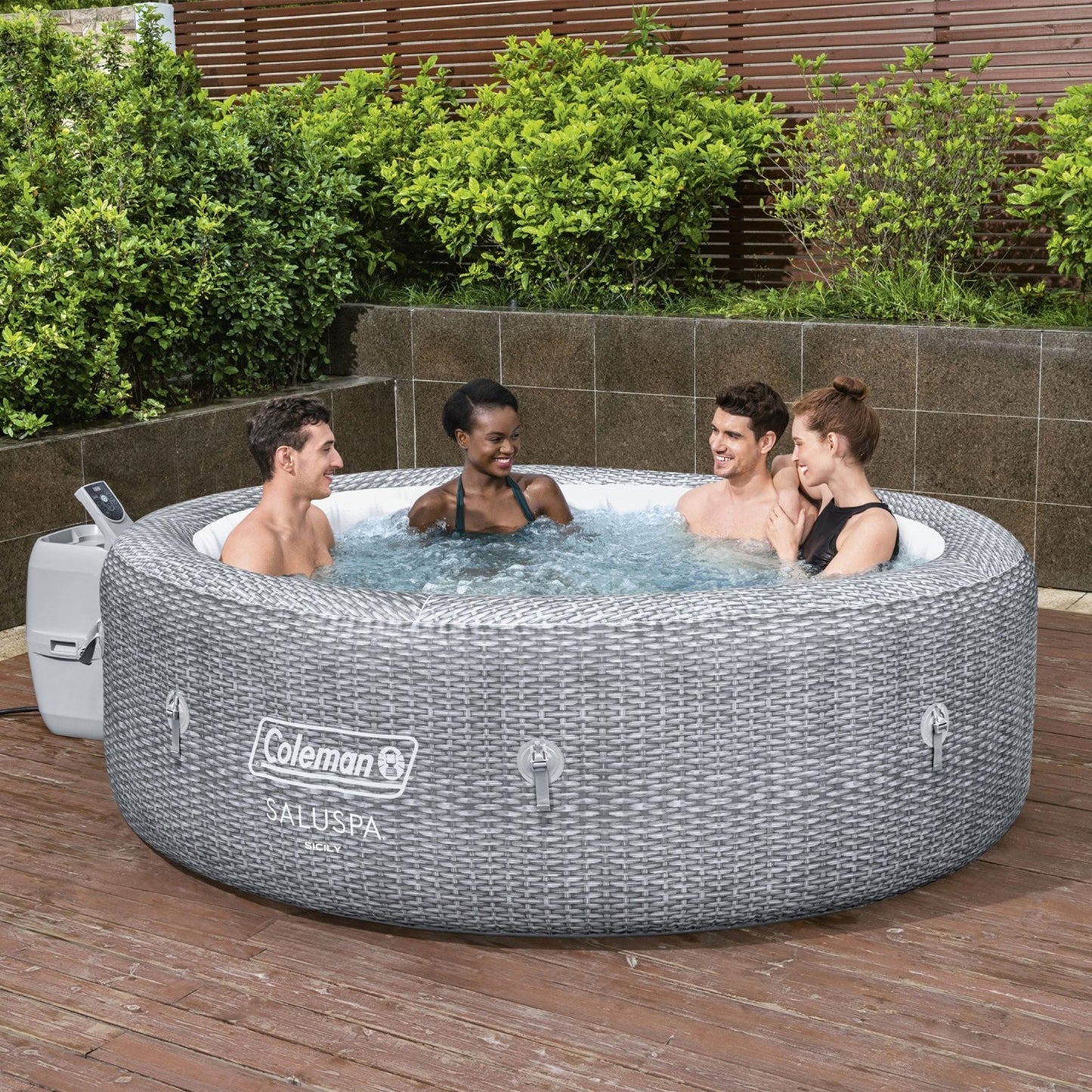 Coleman Sicily AirJet Round Inflatable Hot Tub with EnergySense Cover, Grey