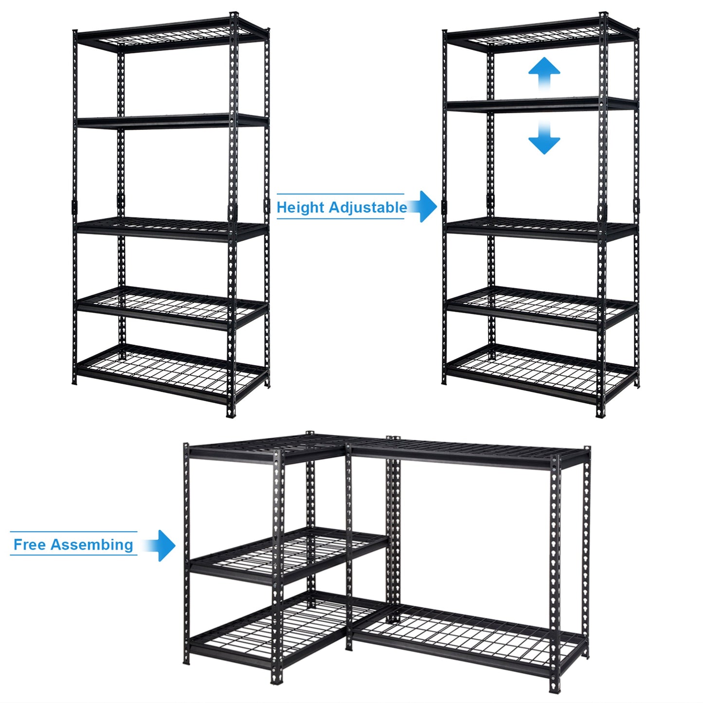 Pachira 36"W x 72"H 5 Shelf Steel Shelving for Home and Office Organizing, Black