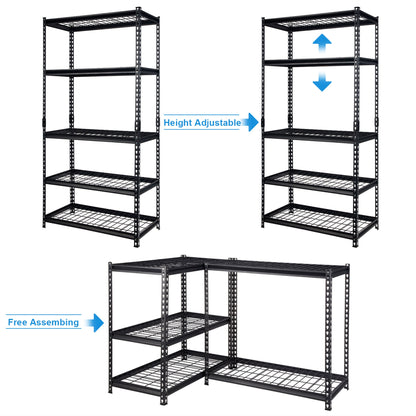 Pachira 36"W x 72"H 5 Shelf Steel Shelving for Home and Office Organizing, Black