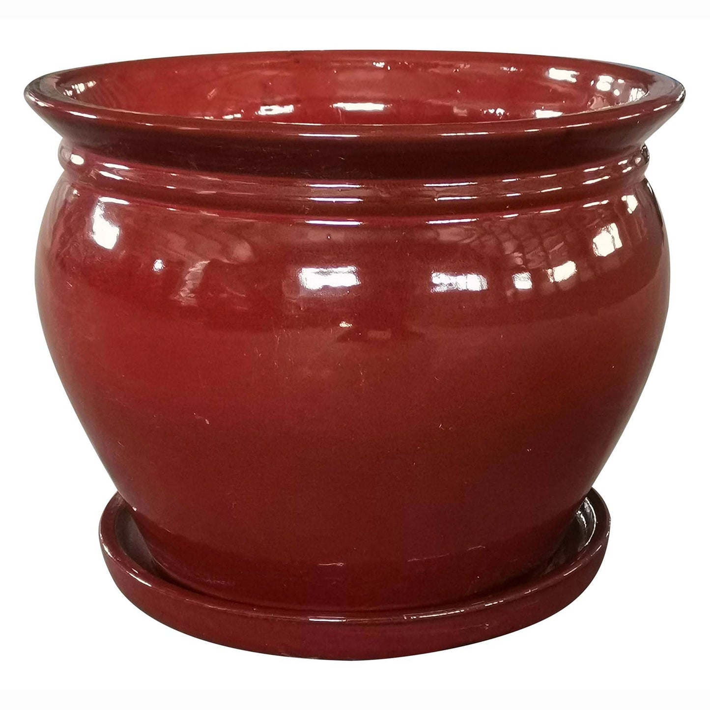 Southern Patio Wisteria 8" Round Ceramic Planter Pot with Saucer, Red (2 Pack)