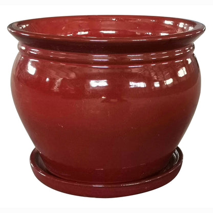 Southern Patio Wisteria 8" Round Ceramic Planter Pot with Saucer, Red (2 Pack)