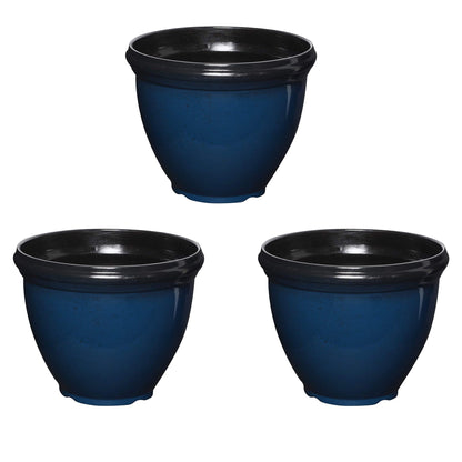 Southern Patio Heritage Outdoor Round Glossy Resin Planter, Monaco Blue (3 Pack)