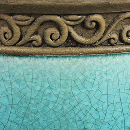 Southern Patio Cadiz 8" Crackled Ceramic Planter Pot with Saucer, Teal (3 Pack)