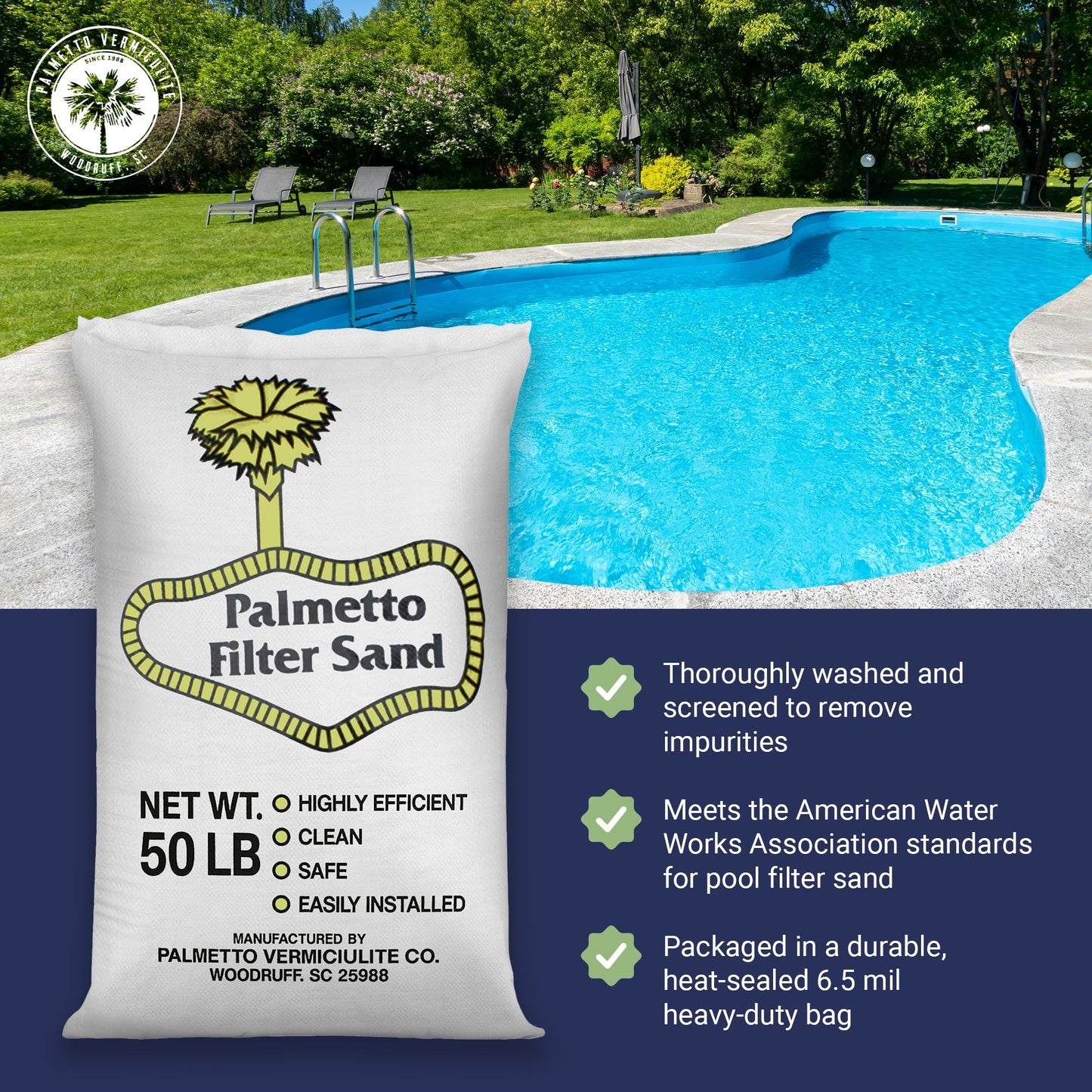 Palmetto Filter Sand for Residential Commercial Pool Filters, 50 lb (4 Pack)