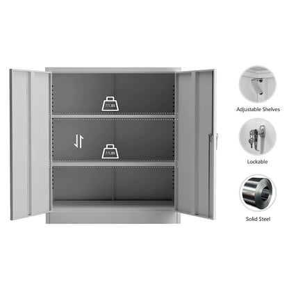 Aobabo 42 Inch Locking Metal Storage Cabinet with 2 Adjustable Shelves, Grey