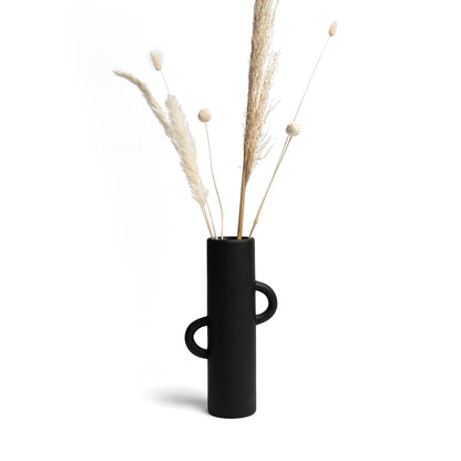 Villa Moda Ari Tube-Shaped Abstract Decorative Modern Vase, Black