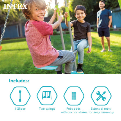 Intex Three Feature Colored Playground Swing Set with Trapeze Bar, Multicolor