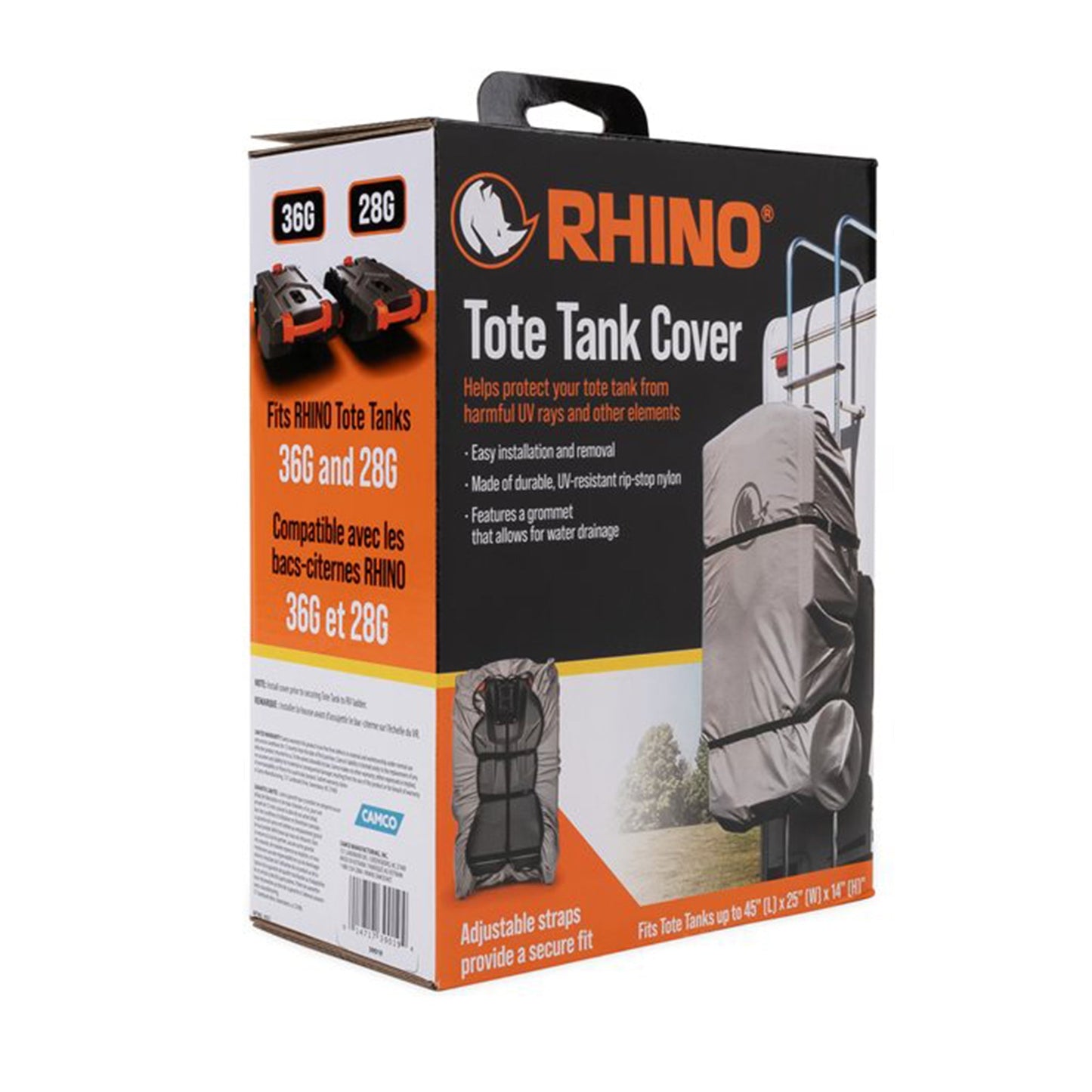 Camco Rhino RV Tote Tank Cover Accessory for 28 and 36 Gallon Tanks, Large, Gray - Find Fresh Goods