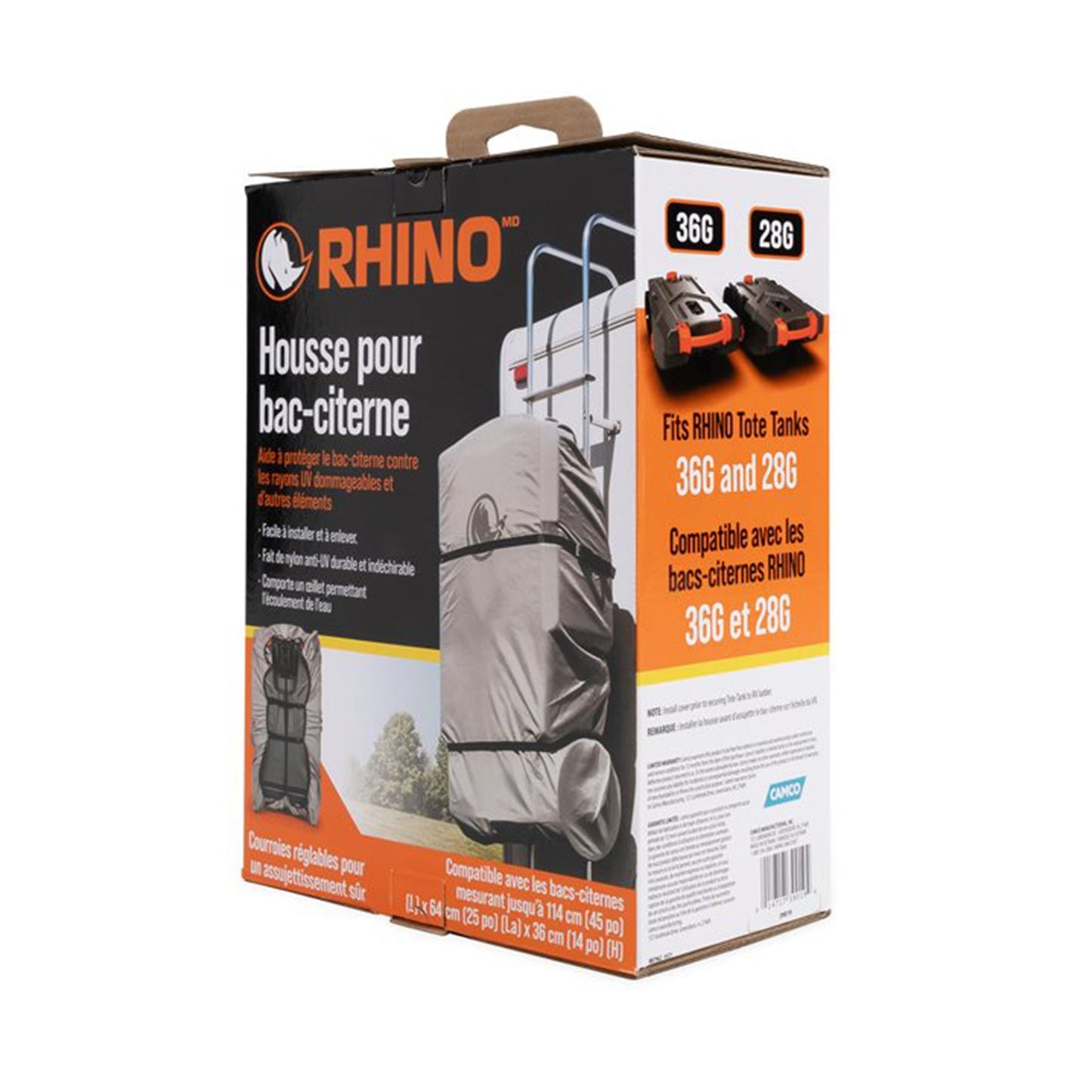 Camco Rhino RV Tote Tank Cover Accessory for 28 and 36 Gallon Tanks, Large, Gray - Find Fresh Goods