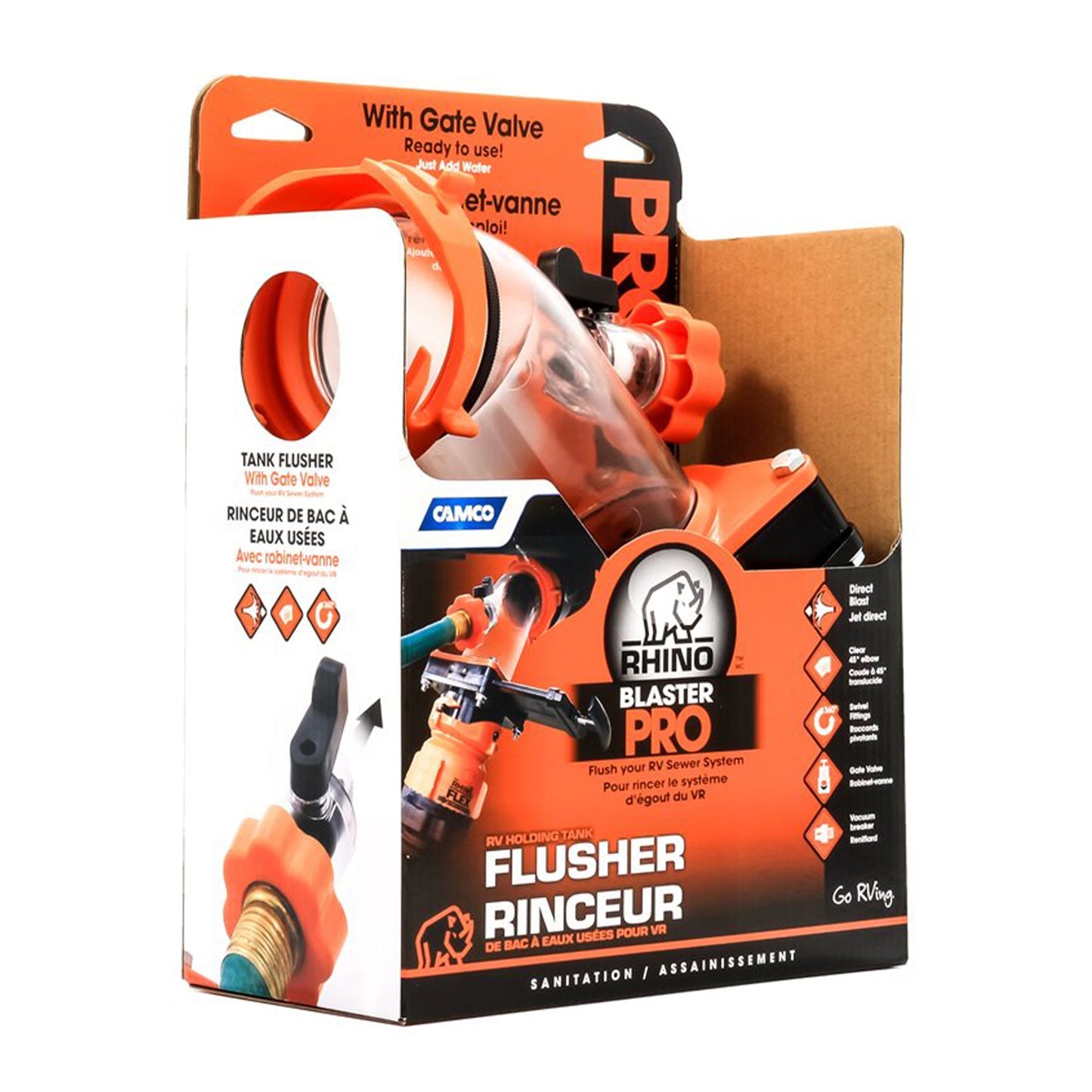 Camco Rhino Blaster Pro Clear Elbow RV Trailer Holding Tank Rinser w/Gate Valve - Find Fresh Goods