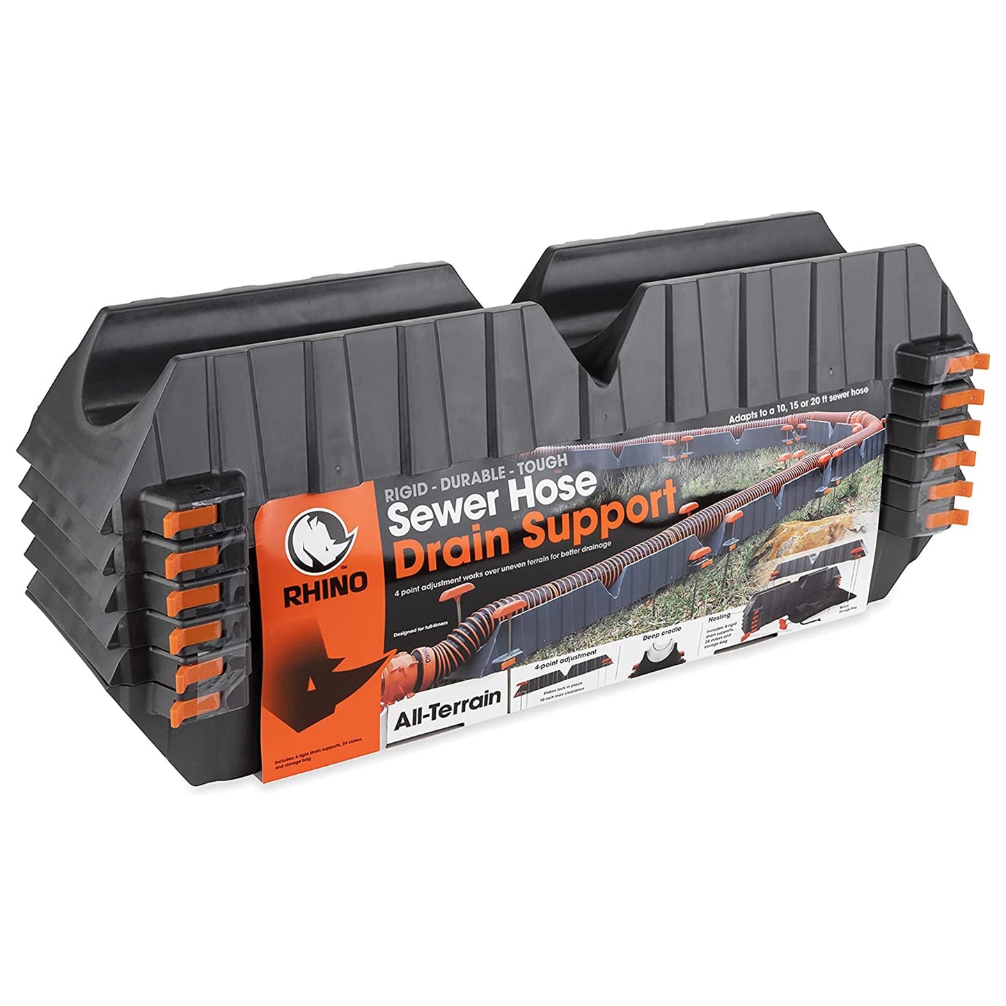 Camco 43071 Adjustable Stackable Sewer Hose Drain Support Kit for RV (6 Troughs) - Find Fresh Goods