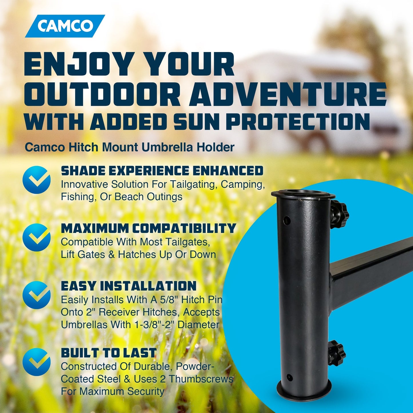 Camco Durable Alloy Steel Hitch Mount Umbrella Holder for Shaded Outdoor Events - Find Fresh Goods