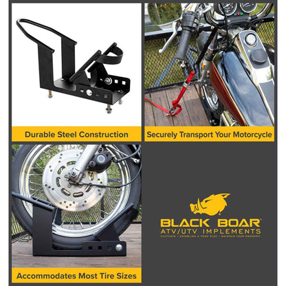 Camco Motorcycle Wheel Chock Mount with Handlebar Straps & Universal Tire Fit