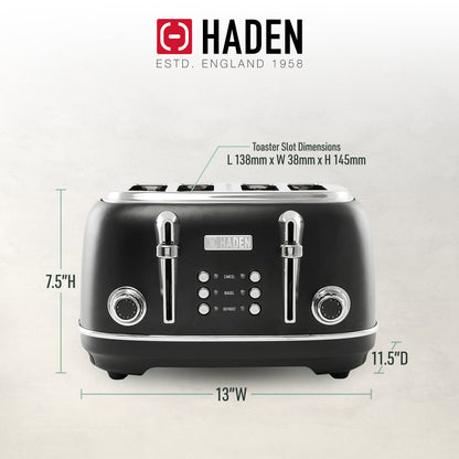 Haden Heritage 4 Slice Wide Slot Stainless Steel Toaster, Black & Chrome
