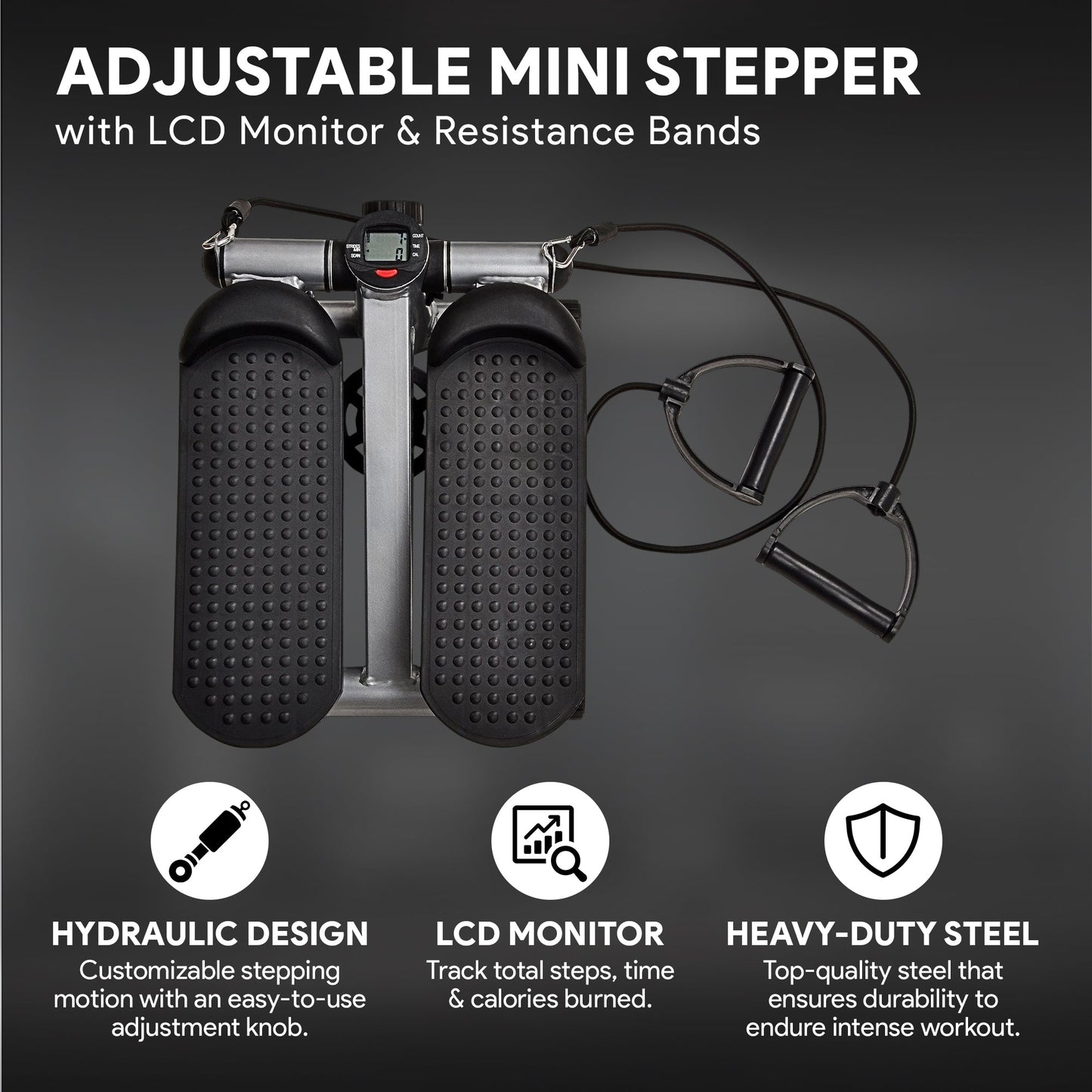 BalanceFrom Fitness Adjustable Mini Stepper with LCD Monitor & Resistance Bands