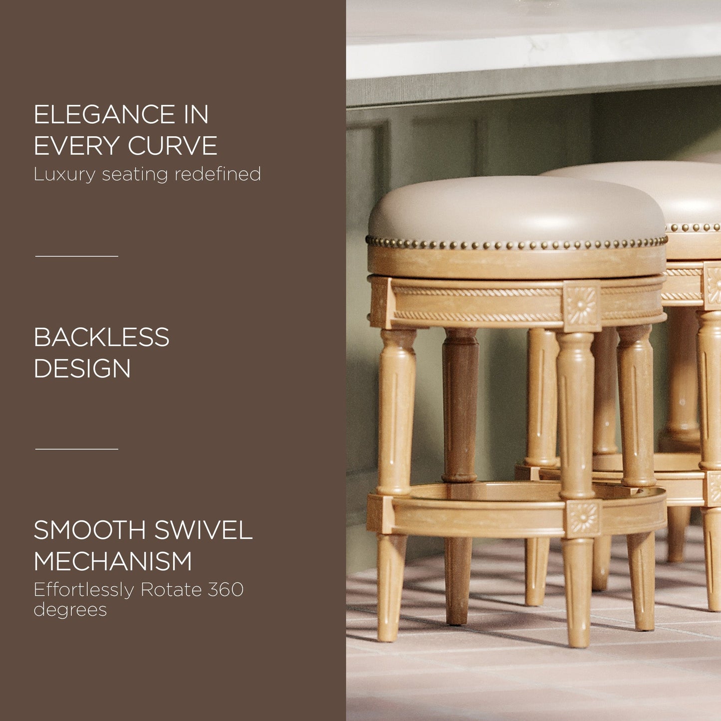 Maven Lane Pullman Backless Counter Stool in Weathered Oak Finish w/ Avanti Bone Vegan Leather