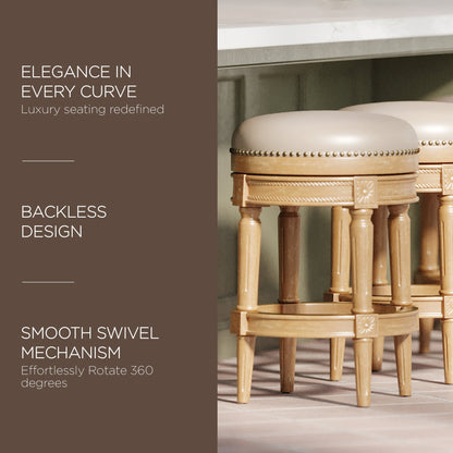 Maven Lane Pullman Backless Counter Stool in Weathered Oak Finish w/ Avanti Bone Vegan Leather