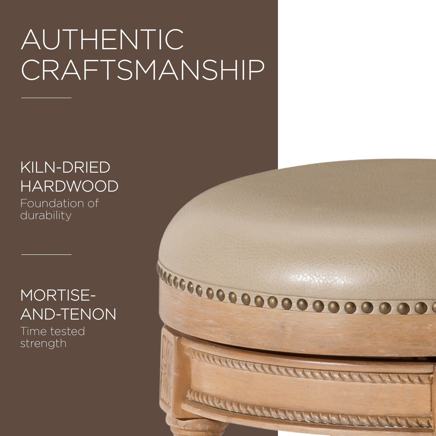 Maven Lane Pullman Backless Counter Stool in Weathered Oak Finish w/ Avanti Bone Vegan Leather