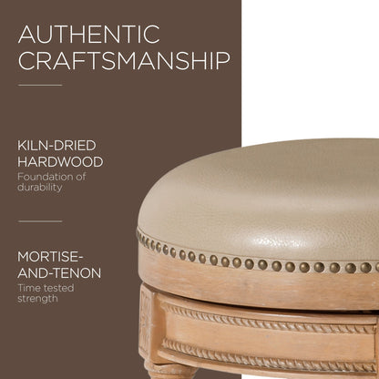 Maven Lane Pullman Backless Counter Stool in Weathered Oak Finish w/ Avanti Bone Vegan Leather