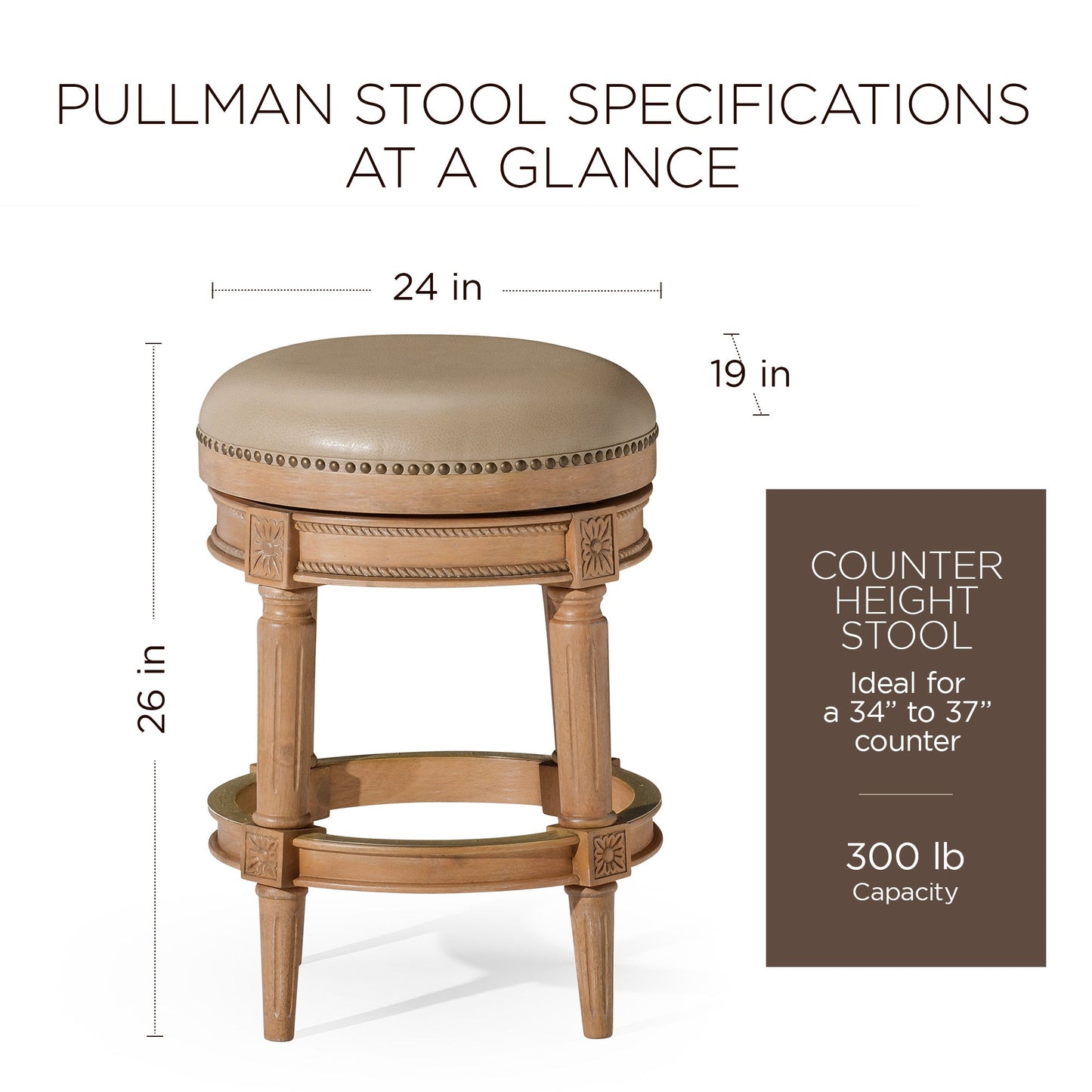 Maven Lane Pullman Backless Counter Stool in Weathered Oak Finish w/ Avanti Bone Vegan Leather