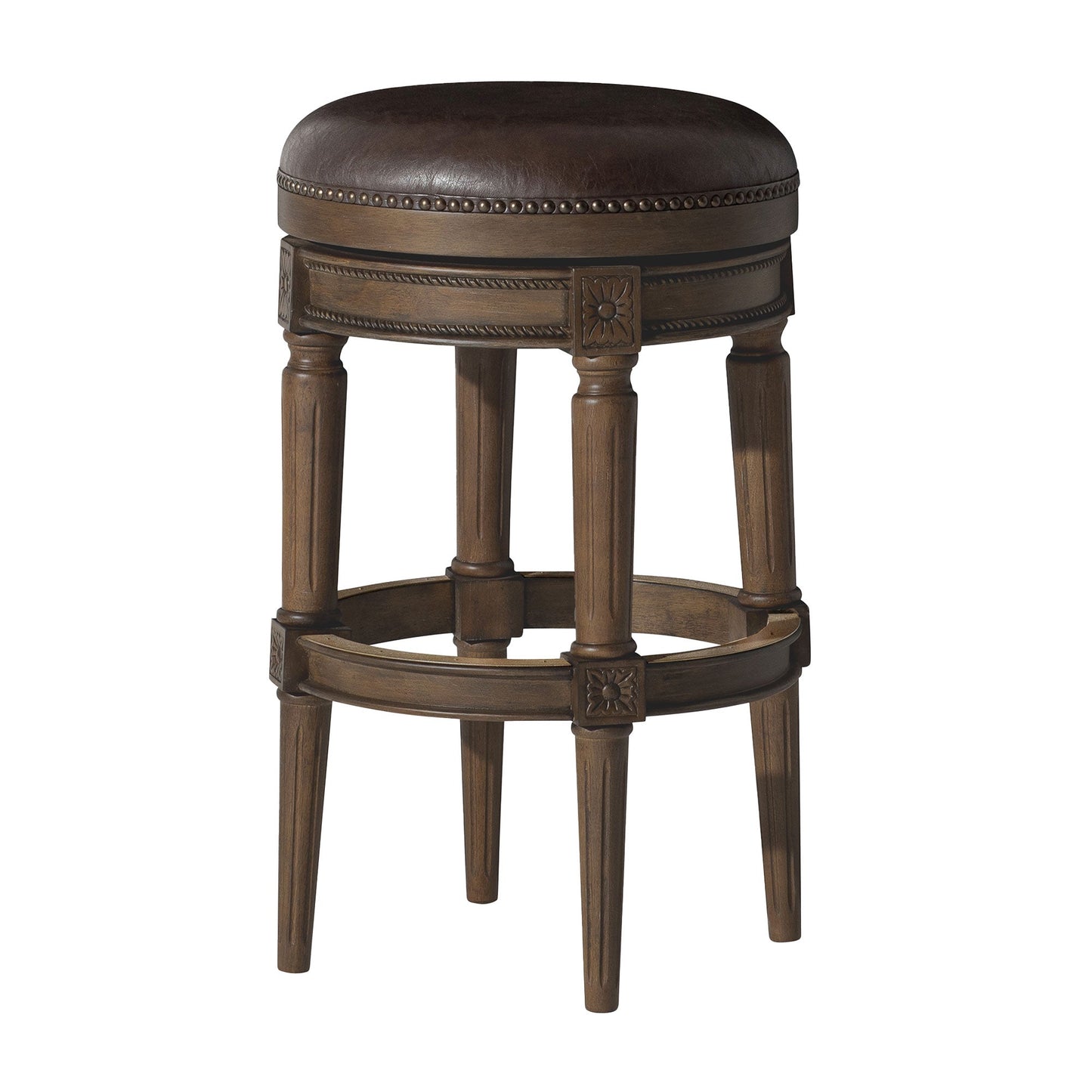 Maven Lane Pullman Backless Bar Stool in Walnut Finish w/ Marksman Saddle Vegan Leather