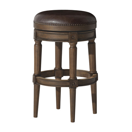 Maven Lane Pullman Backless Bar Stool in Walnut Finish w/ Marksman Saddle Vegan Leather